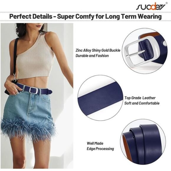 Fashion Womens Leather Belt, Soft Leather Waist Belt with Pin Buckle - Picture 4 of 5